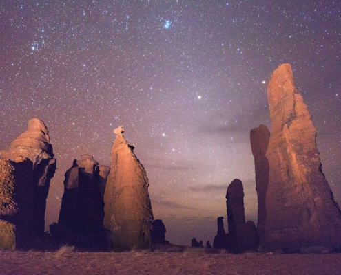 Bizarre rock formations in Ennedi at night