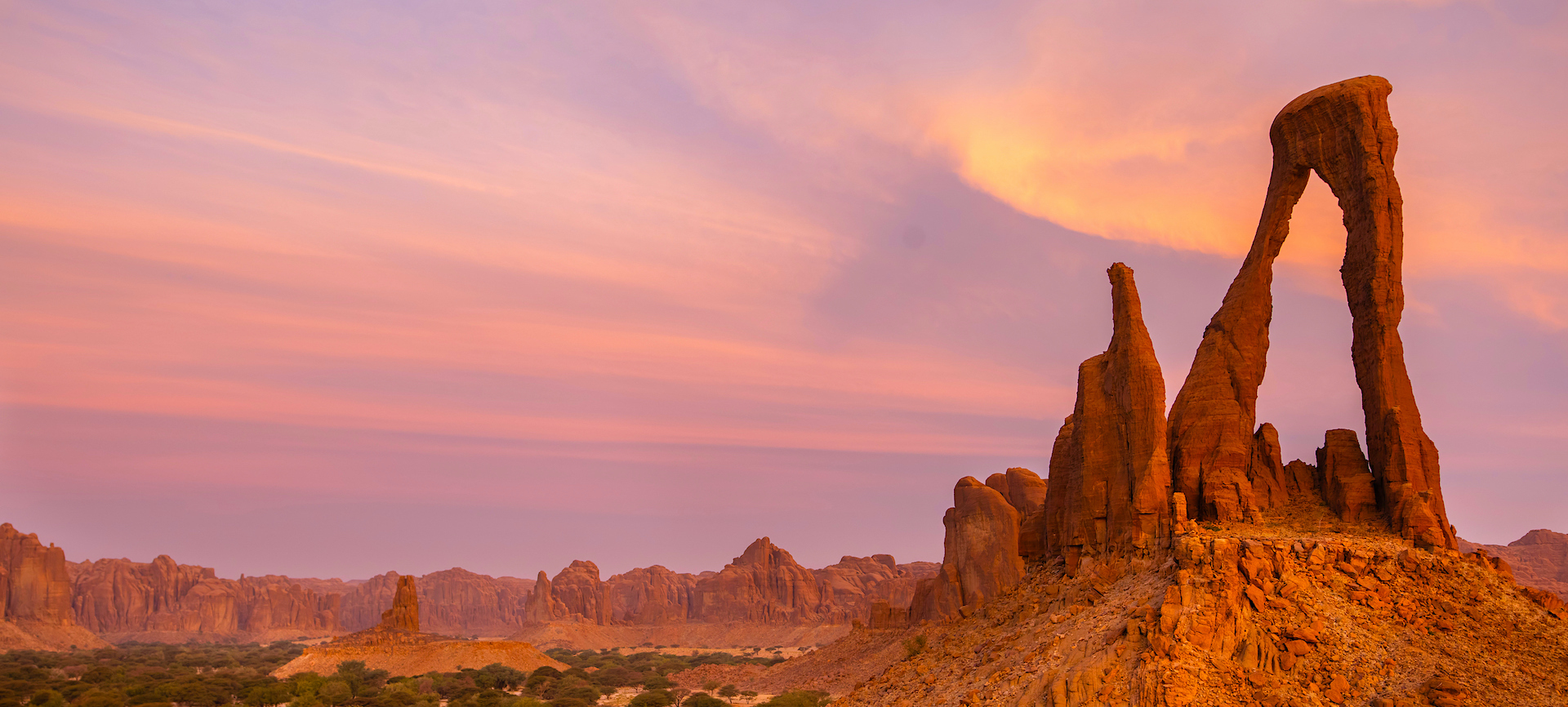 Rock arch at sunset in Ennedi